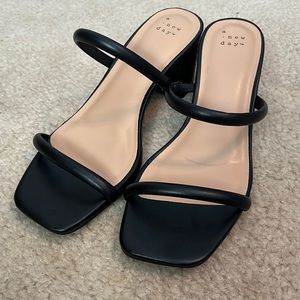 A New Day Cris Heels in Black faux snakeskin heel sandals